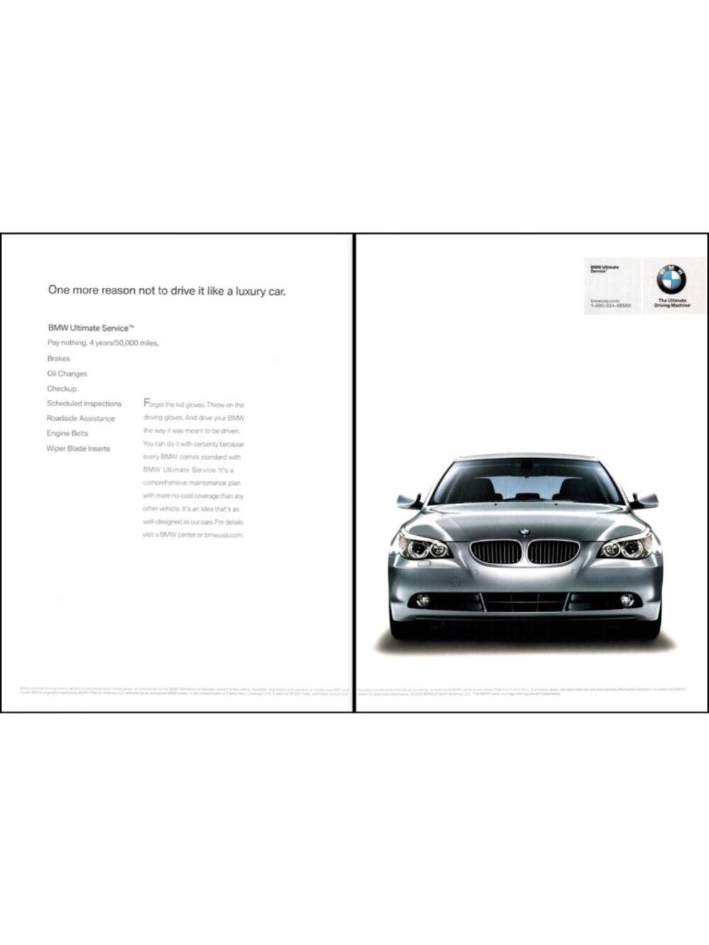 2006 BMW 5 Series Ultimate Service Warranty 2 Page Vintage Print Ad Wall Art